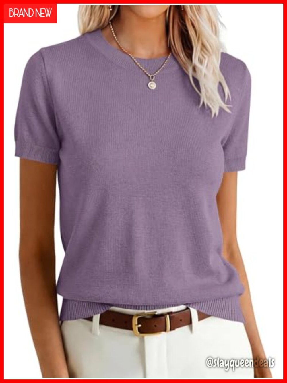 Wool Blend Short Sleeve Crew Neck Knit Pullover Sweater